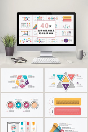 商务环形橙红40页PPT模板