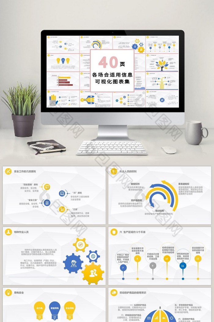 商务蓝黄40页PPT模板