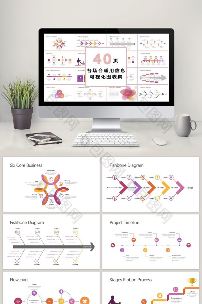 多彩商务时间轴关系40页PPT模板图片图片