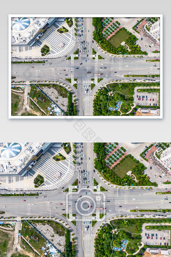 俯拍城市交叉路口车辆摄影图图片