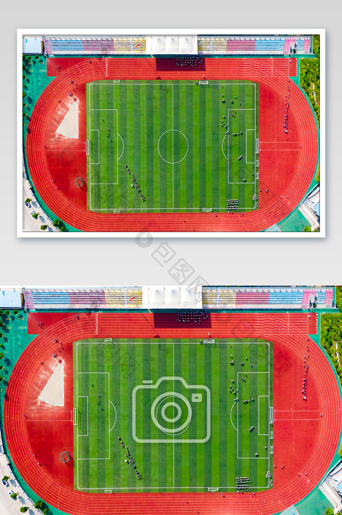 俯拍学生体育课课运动场摄影图片