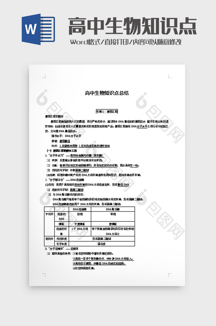 高中生物知识点总结word模板