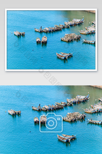 清新夏季海边渔村的摄影图图片