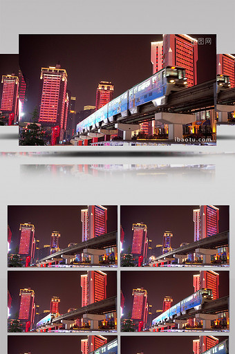 实拍重庆晚上轻轨行驶进站视频素材图片