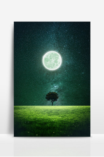 绿色梦幻人类月球日星空背景图片