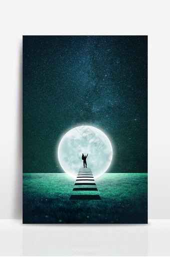 梦幻夜空人类月球日背景图片