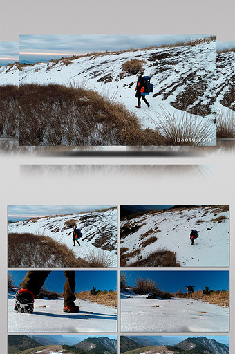 雪地里登山的户外驴友图片