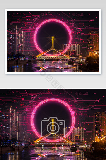 天津红色大气科技现代发光城市摩天轮图片