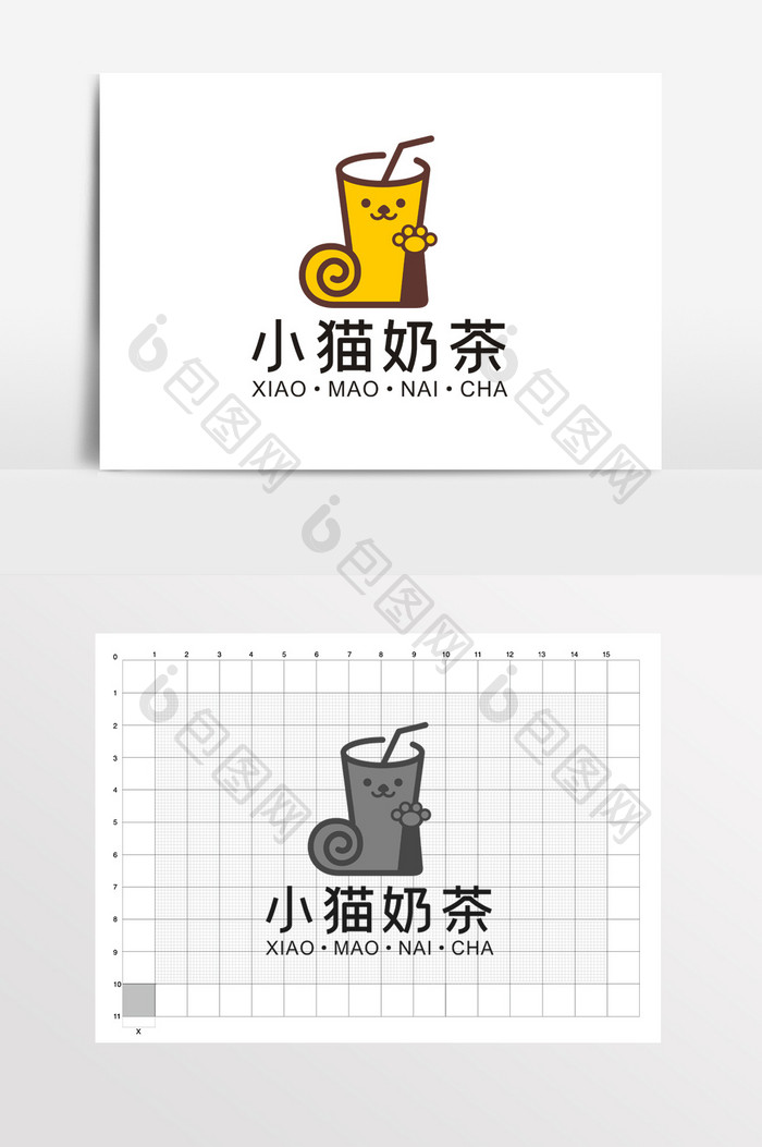 小猫奶茶咖啡店饮品店LOGO标志VI