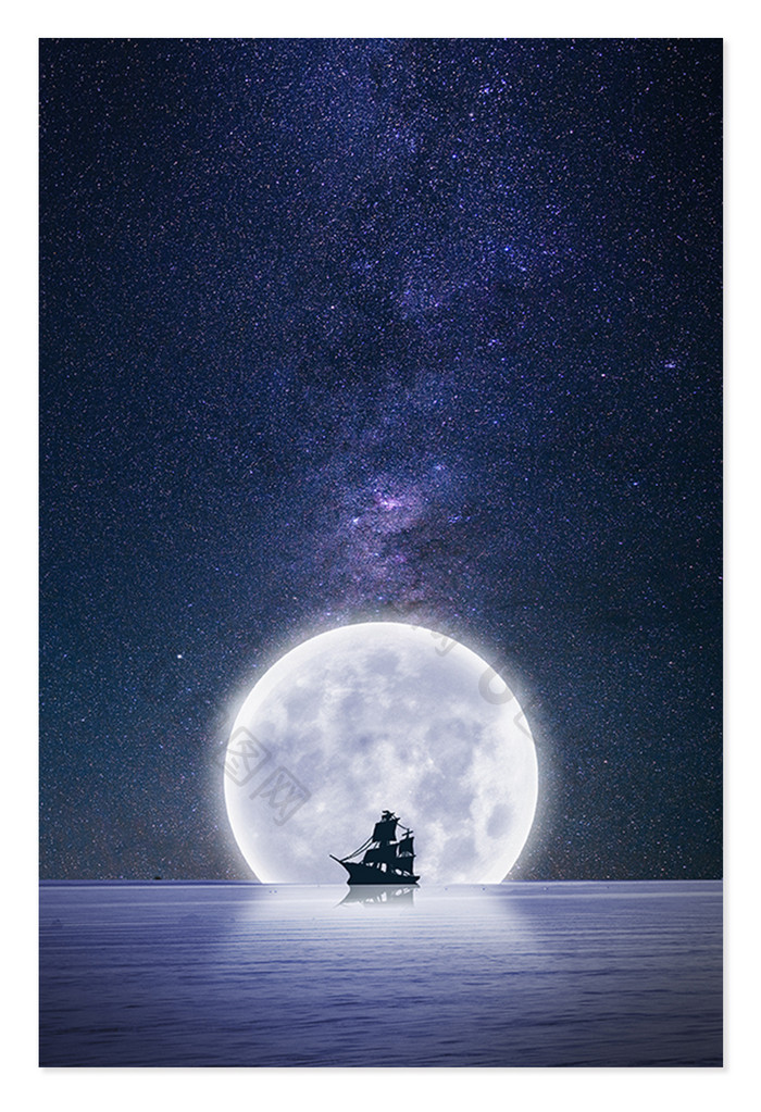 蓝色星空夜晚银河人类月球日背景