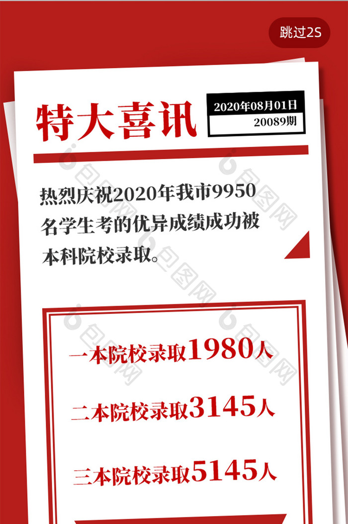 报纸风格高考喜报手机移动界面