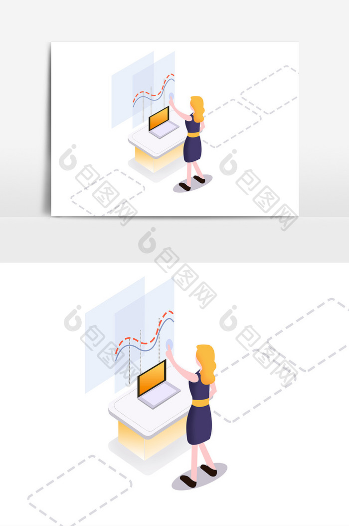 元素设计2.5d金融商务办公白领女士