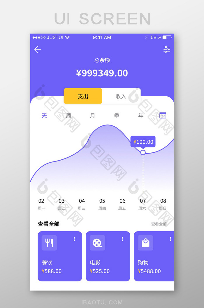 蓝色简约消费统计APP首页界面