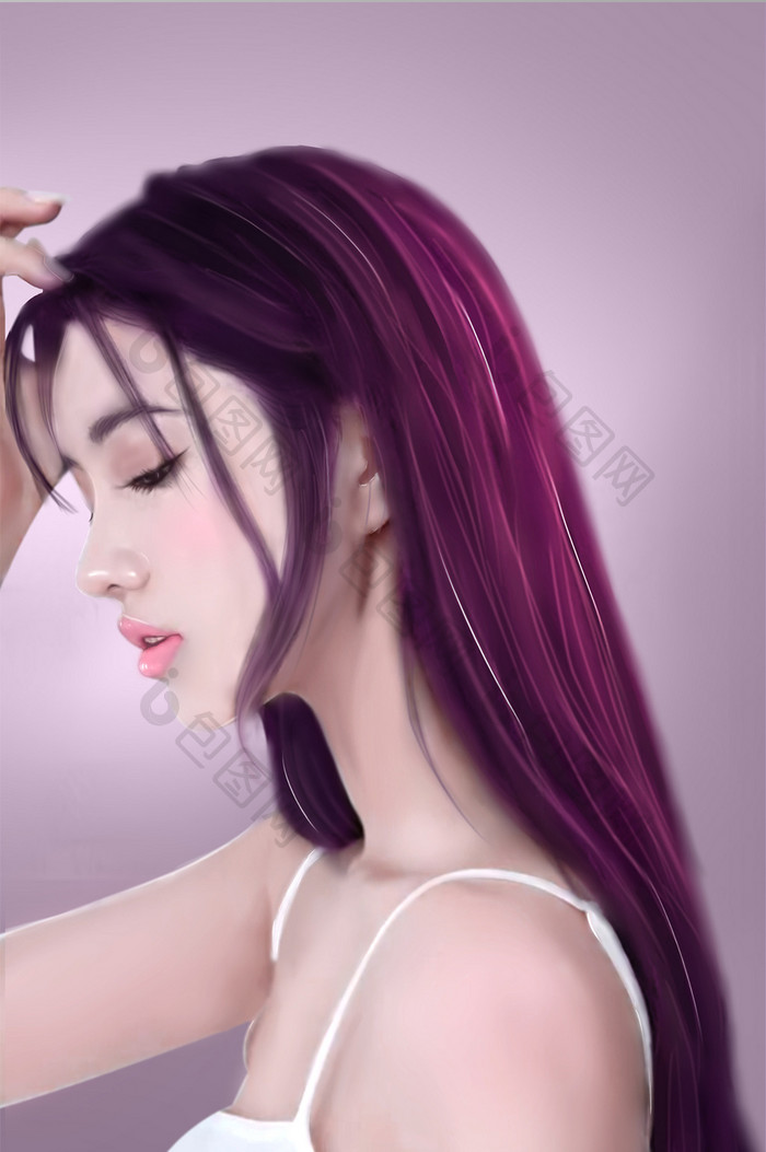 紫色精美人物手绘风格手机壁纸