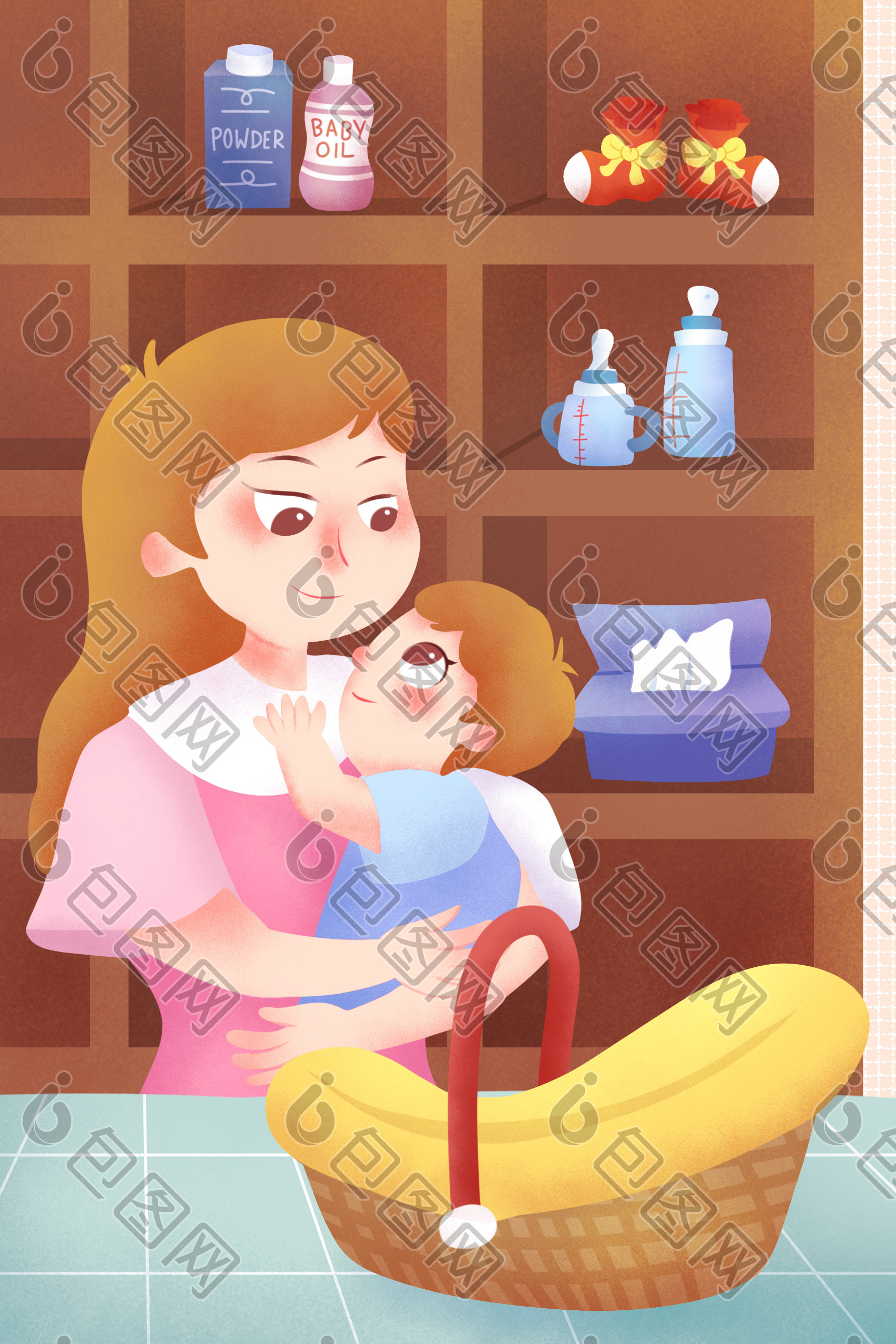 母婴温馨唯美插画