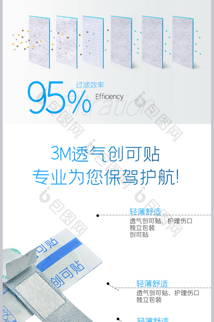 医疗医药防护创可贴透气轻薄白色简约详情页