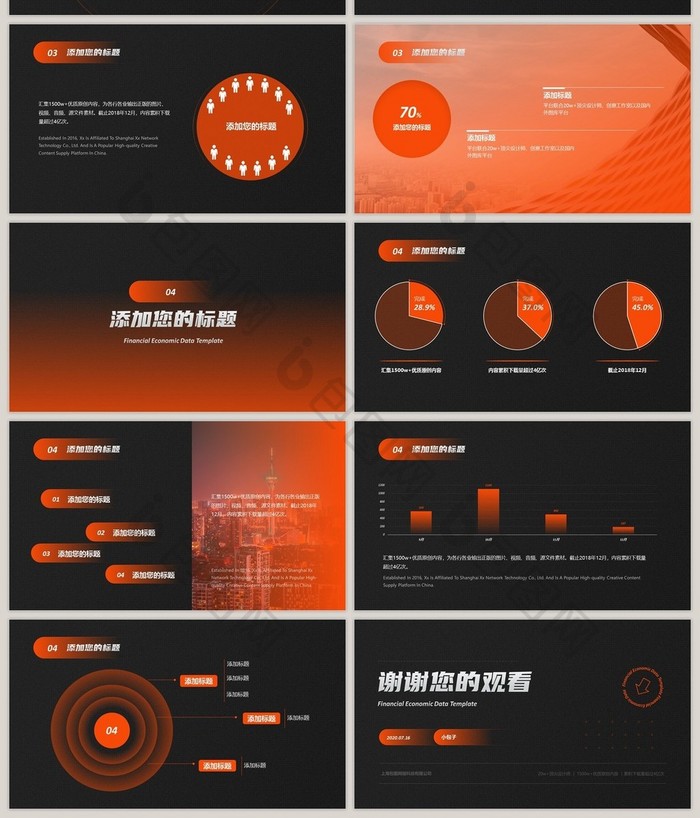橙色科技风金融经济数据工作汇报ppt模板