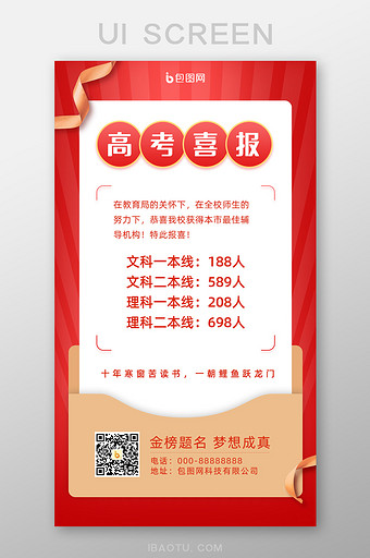 红色喜庆高考喜报手机页面图片