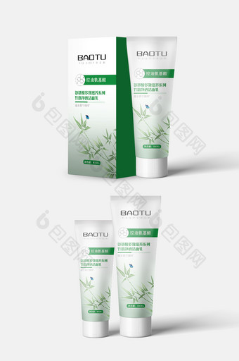 绿色小清新时尚护肤品洁面乳包装设计图片
