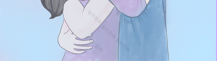 蓝色天空手绘动漫文艺浪漫情侣拥抱手机壁纸