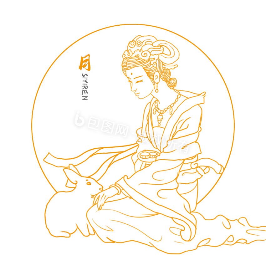 金色白描中国风古代仕女GIF小动画图片