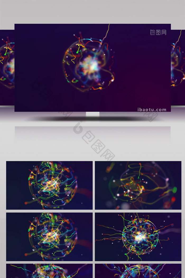 4K炫酷唯美五彩粒子线条动态星球视频素材