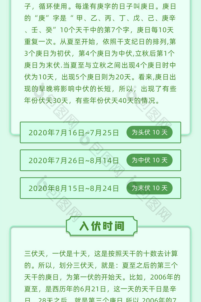 简约清新创意三伏天入伏季由来H5信息长图