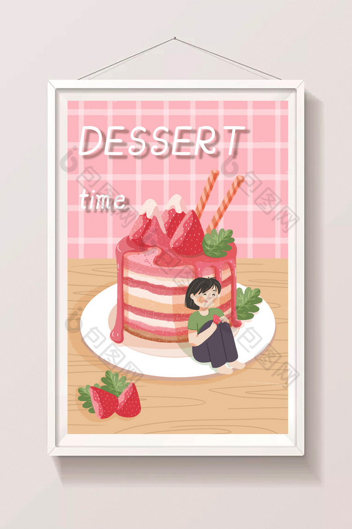 草莓蛋糕烘焙甜品女孩插画图片图片