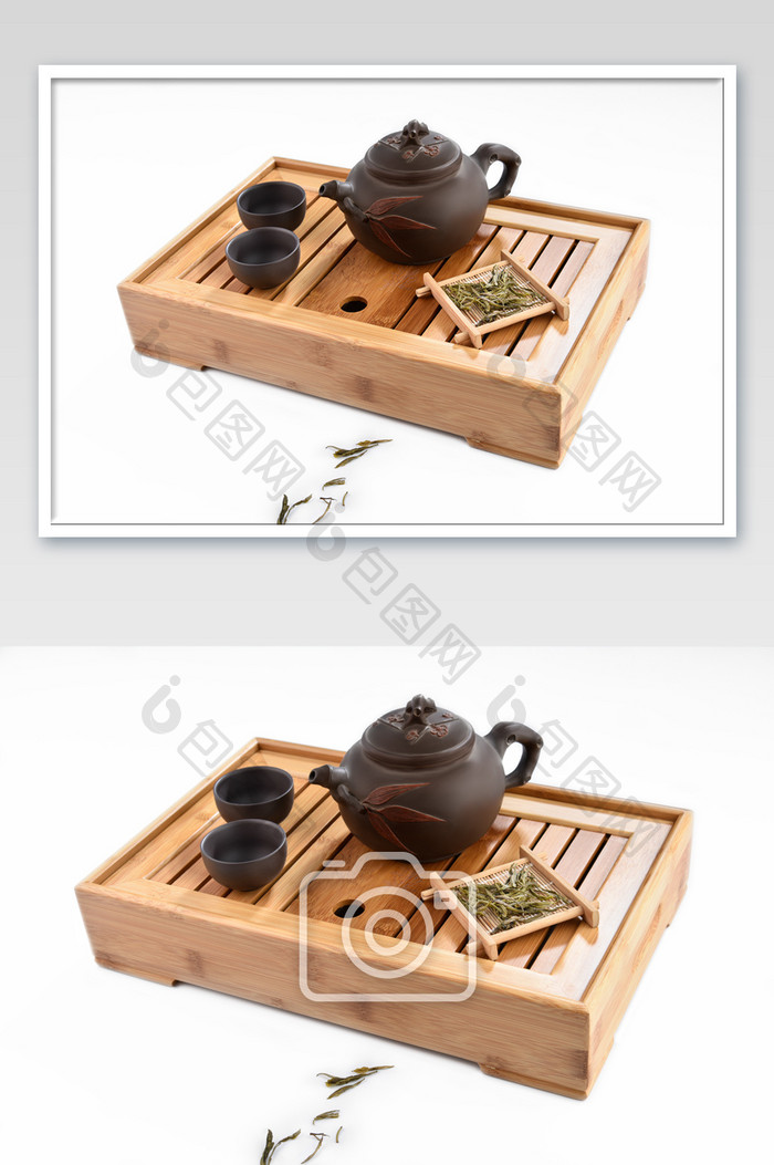 褐色茶具茶壶白底摄影图