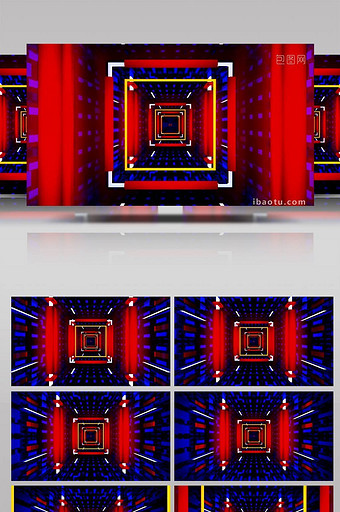 4k红色方格动感隧道展示led视频图片