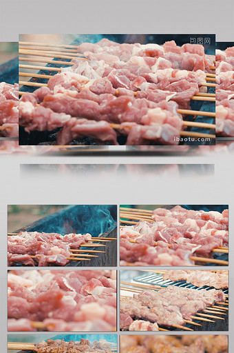 实拍烤羊肉串烧烤烤肉BBQ视频素材图片