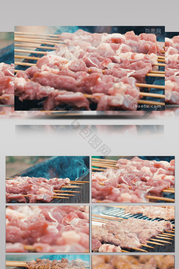 实拍烤羊肉串烧烤烤肉BBQ视频素材