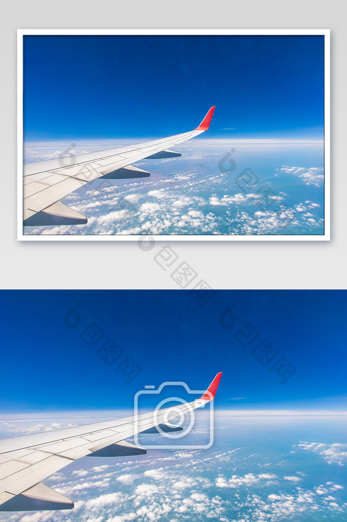 蓝天白云飞机机翼飞行摄影图片