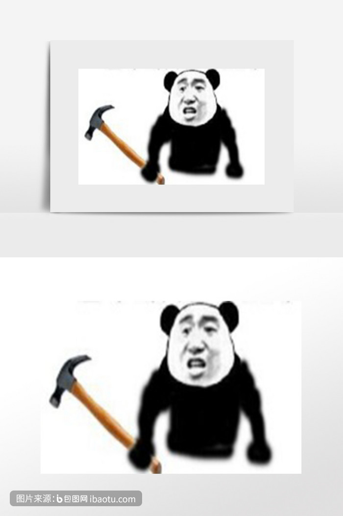卡通手拿榔头熊猫表情包,包图网,图片,素材,模板,免费
