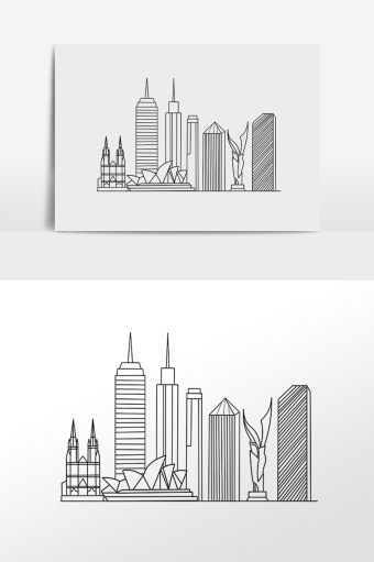 线描城市地标建筑