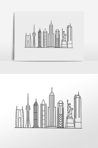 线描城市高楼大厦