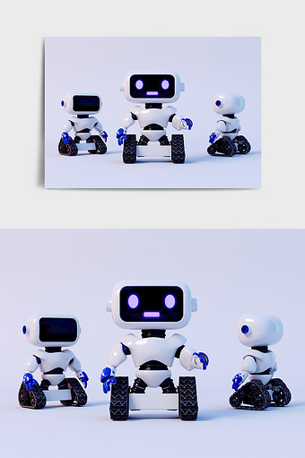 C4D卡通履带机器人IP形象效果图图片