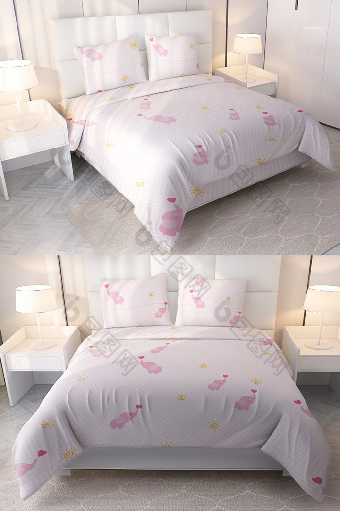 粉色小象小清新床单印花四件套