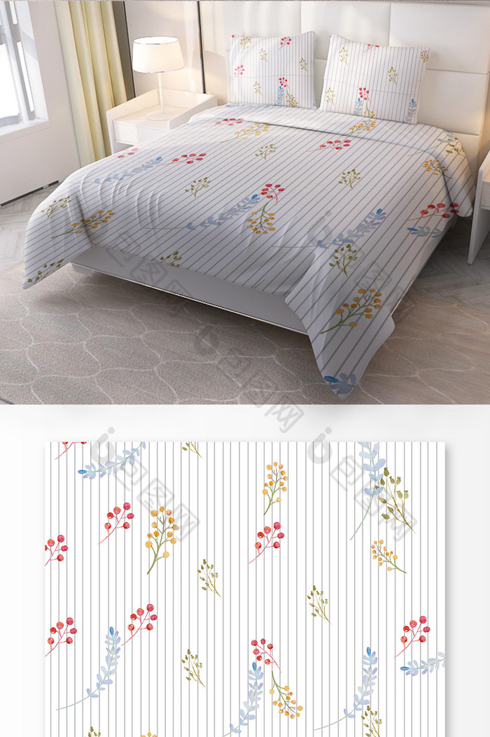 现代唯美手绘花小清新四件套床单印花
