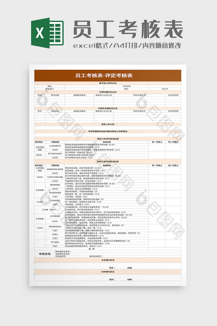 绩效考核excel模板图片