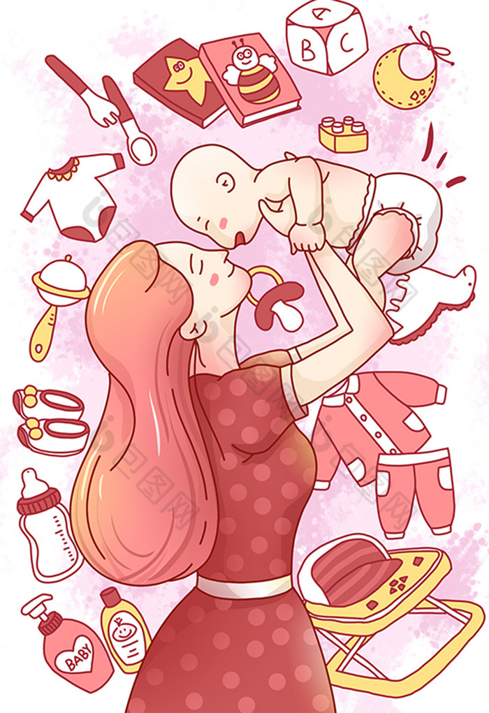 母婴用品插画海报