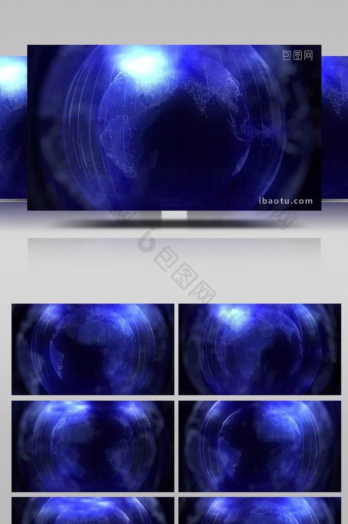 4k炫酷唯美蓝色粒子科技动态星球视频