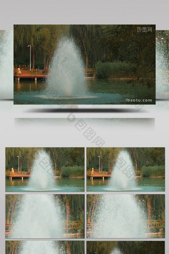 实拍水池池塘喷泉水花散落慢动作升格视频素