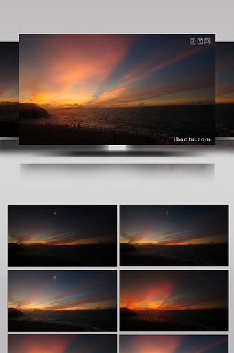 绚丽朝霞喷薄而出海岛日出延时摄影4K高清图片