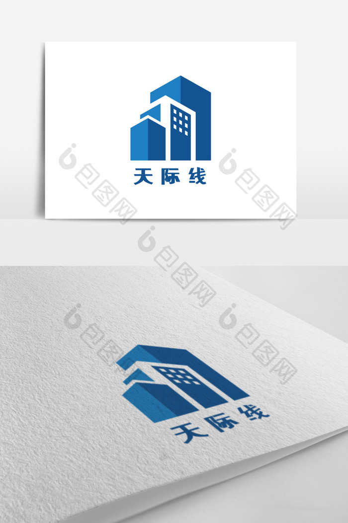 蓝色建筑游戏创意logo设计