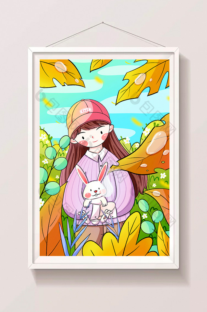 白露女孩与兔子插画图片图片