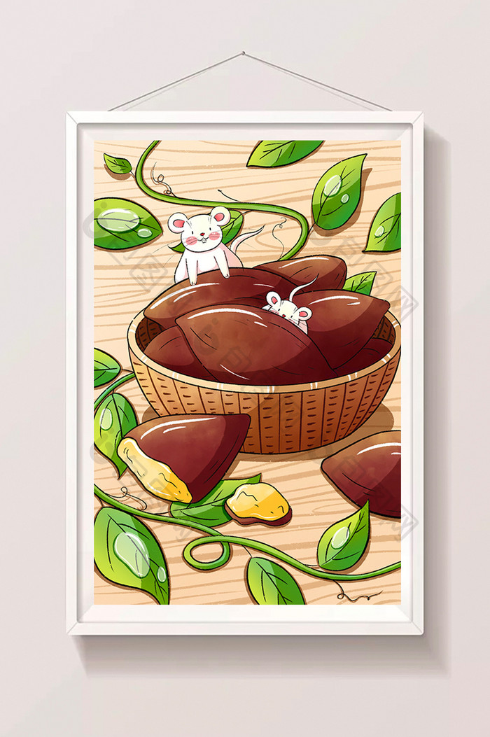 白露老鼠与红薯手绘插画