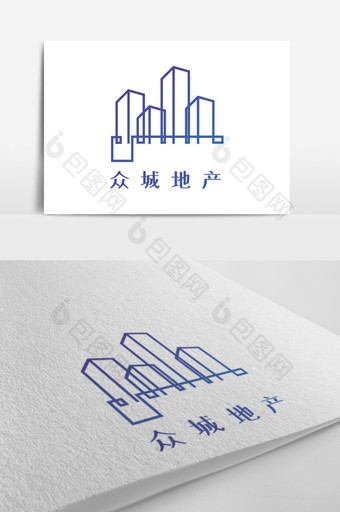 蓝色线条城市地产创意logo设计图片