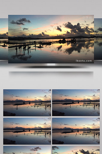 油画色彩日出前的渔港滩涂高清实拍1080图片