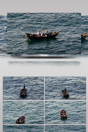 金黄色晨曦下的渔船渔民海上钓鱼高清实拍图片